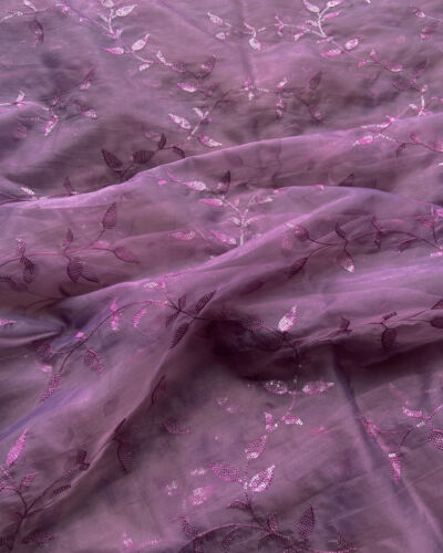 Heavy Tone On Tone Thread & Sequence Embroidery On Magenta Purple Pure Organza