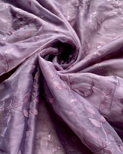 Heavy Tone On Tone Thread & Sequence Embroidery On Magenta Purple Pure Organza