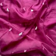 Hot Pink Pure Organza Tissue Fabric With White Thread Rose Embroidery On Both Sides