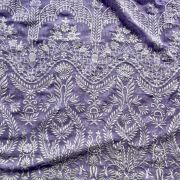 White Thread & Sequin Embroidery On Lavender Viscose Georgette In Big Width