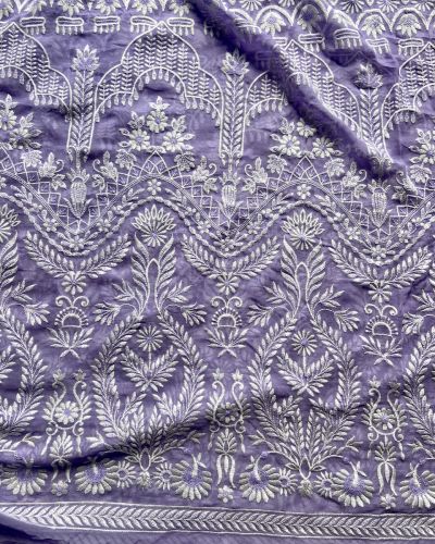 White Thread & Sequin Embroidery On Lavender Viscose Georgette In Big Width