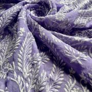 White Thread & Sequin Embroidery On Lavender Viscose Georgette In Big Width