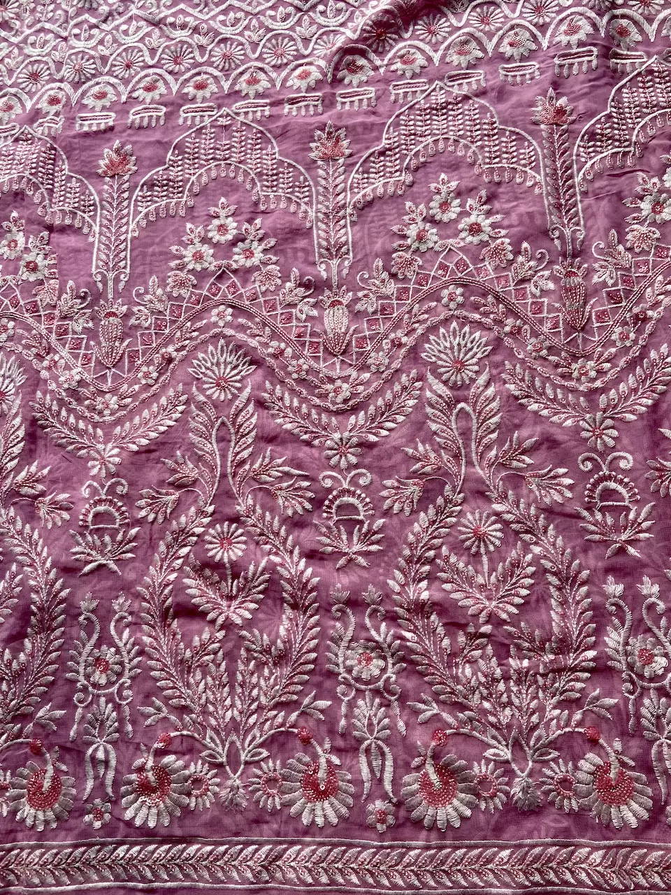 White Thread & Sequin Embroidery On Baby Pink Viscose Georgette In Big Width