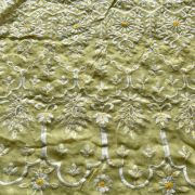 White Thread & Sequin Embroidery On Lemon Yellow Viscose Georgette In Big Width