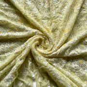 White Thread & Sequin Embroidery On Lemon Yellow Viscose Georgette In Big Width