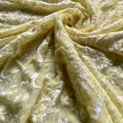 White Thread & Sequin Embroidery On Lemon Yellow Viscose Georgette In Big Width