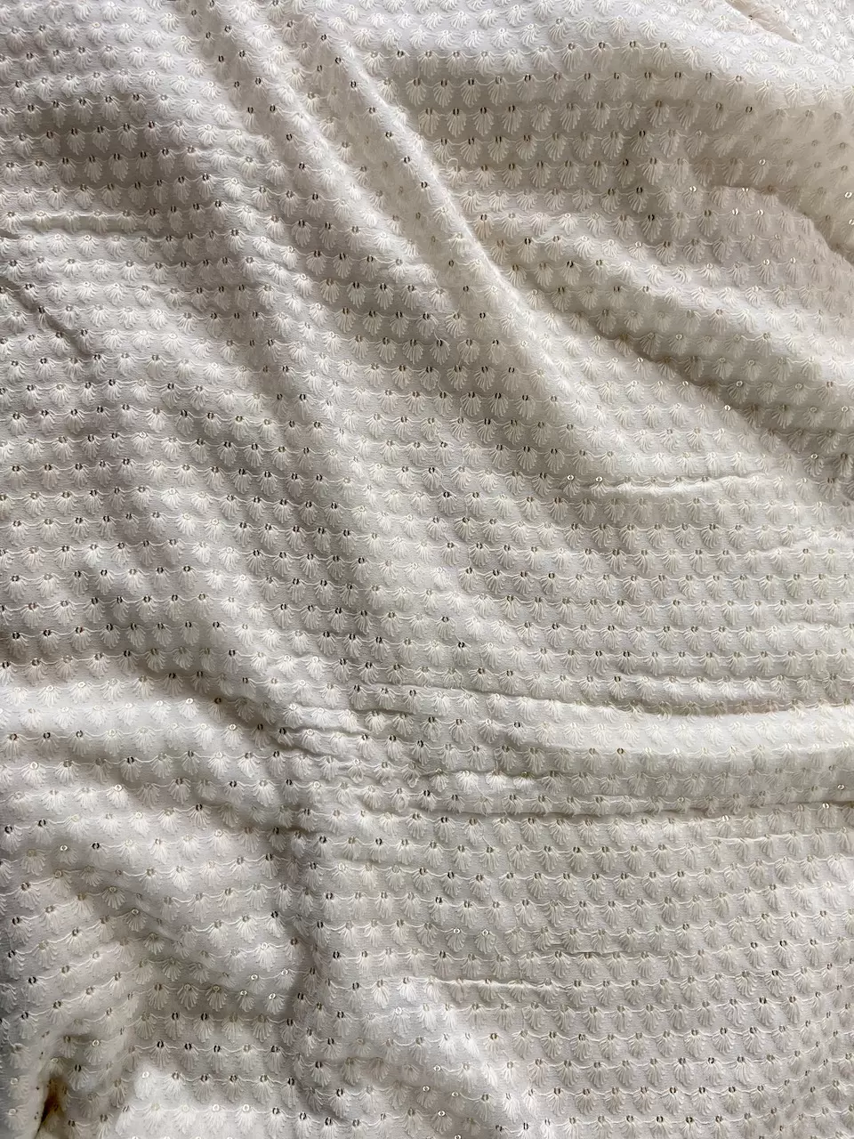 All Over Chikankari & Sequin Embroidery On Off White Georgette Fabric