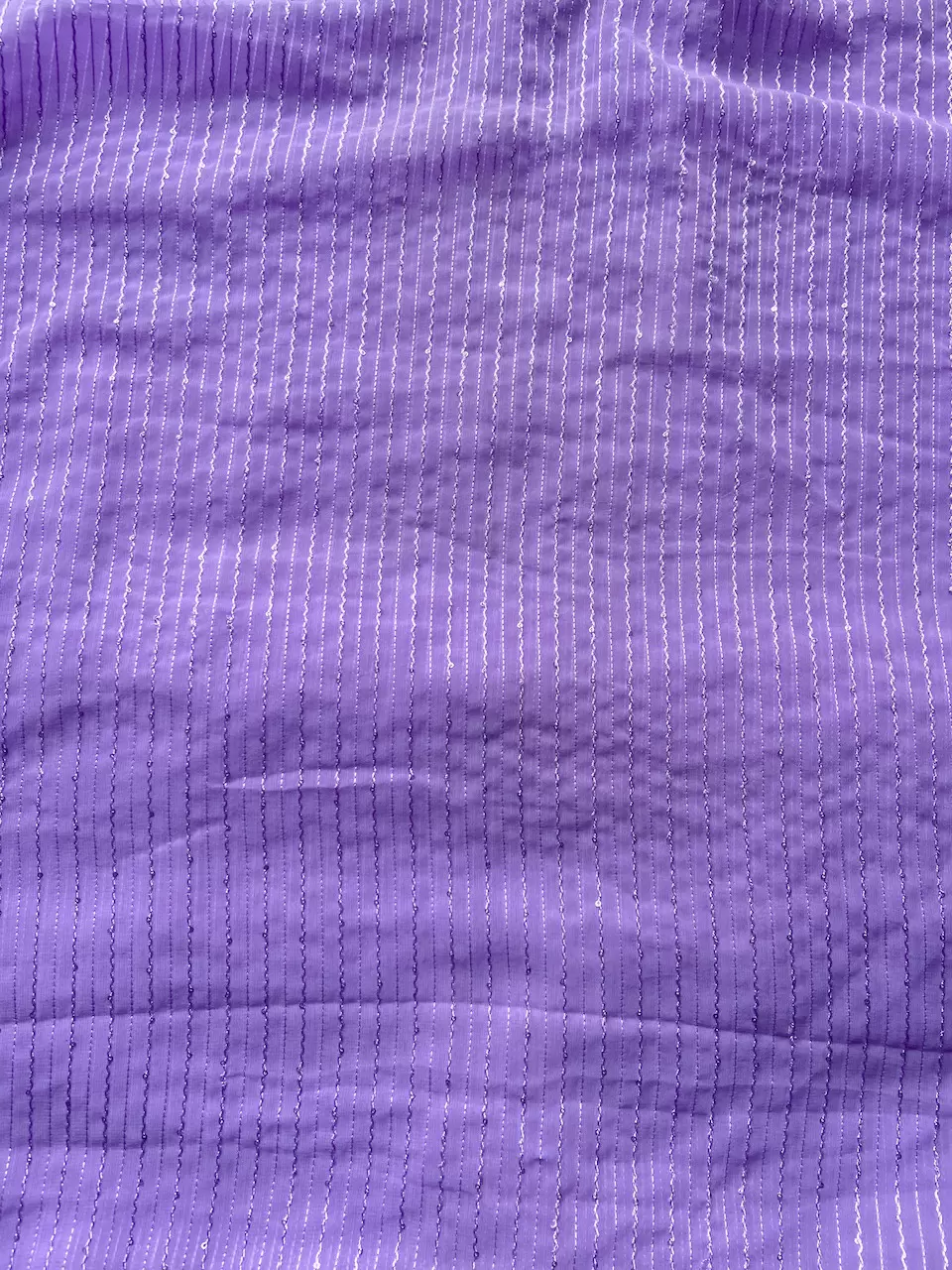 Lavender Plain Faux Georgette With Tone On Tone Threading And Sequence Fabric