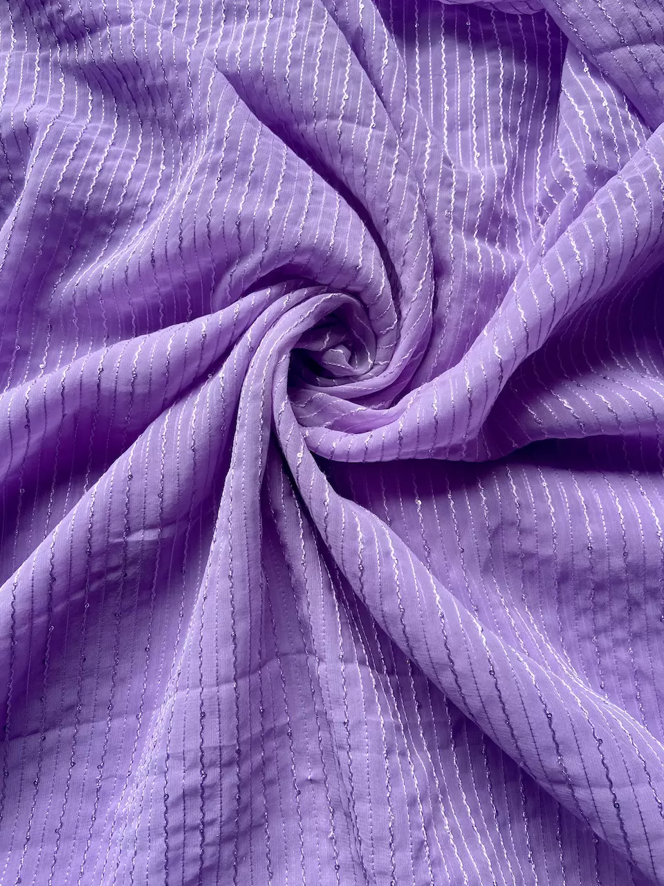 Lavender Plain Faux Georgette With Tone On Tone Threading And Sequence Fabric