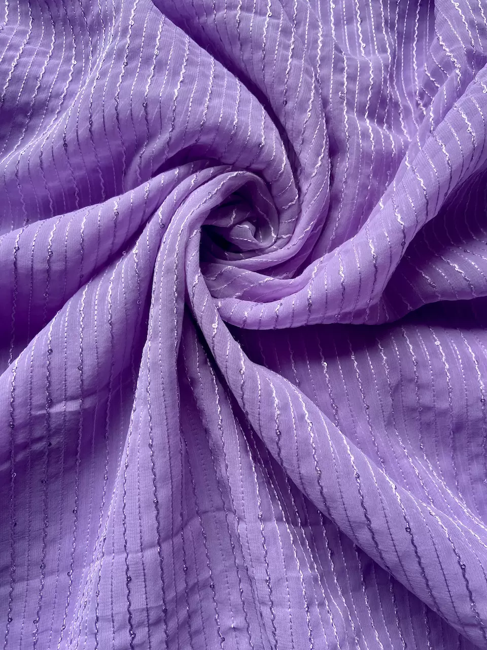 Lavender Plain Faux Georgette With Tone On Tone Threading And Sequence Fabric