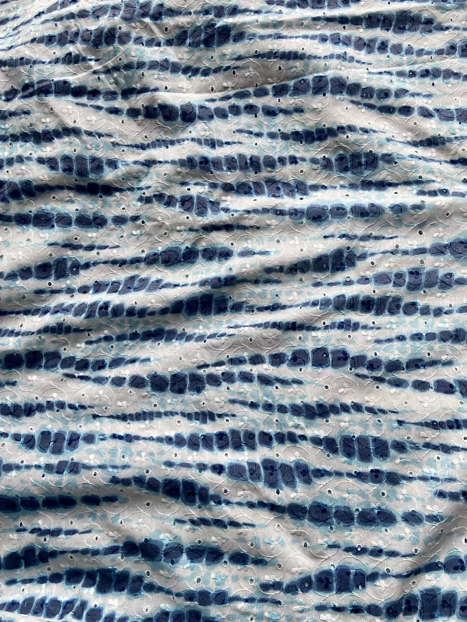 All Over Indigo Shibori & Schiffli Cotton Fabric