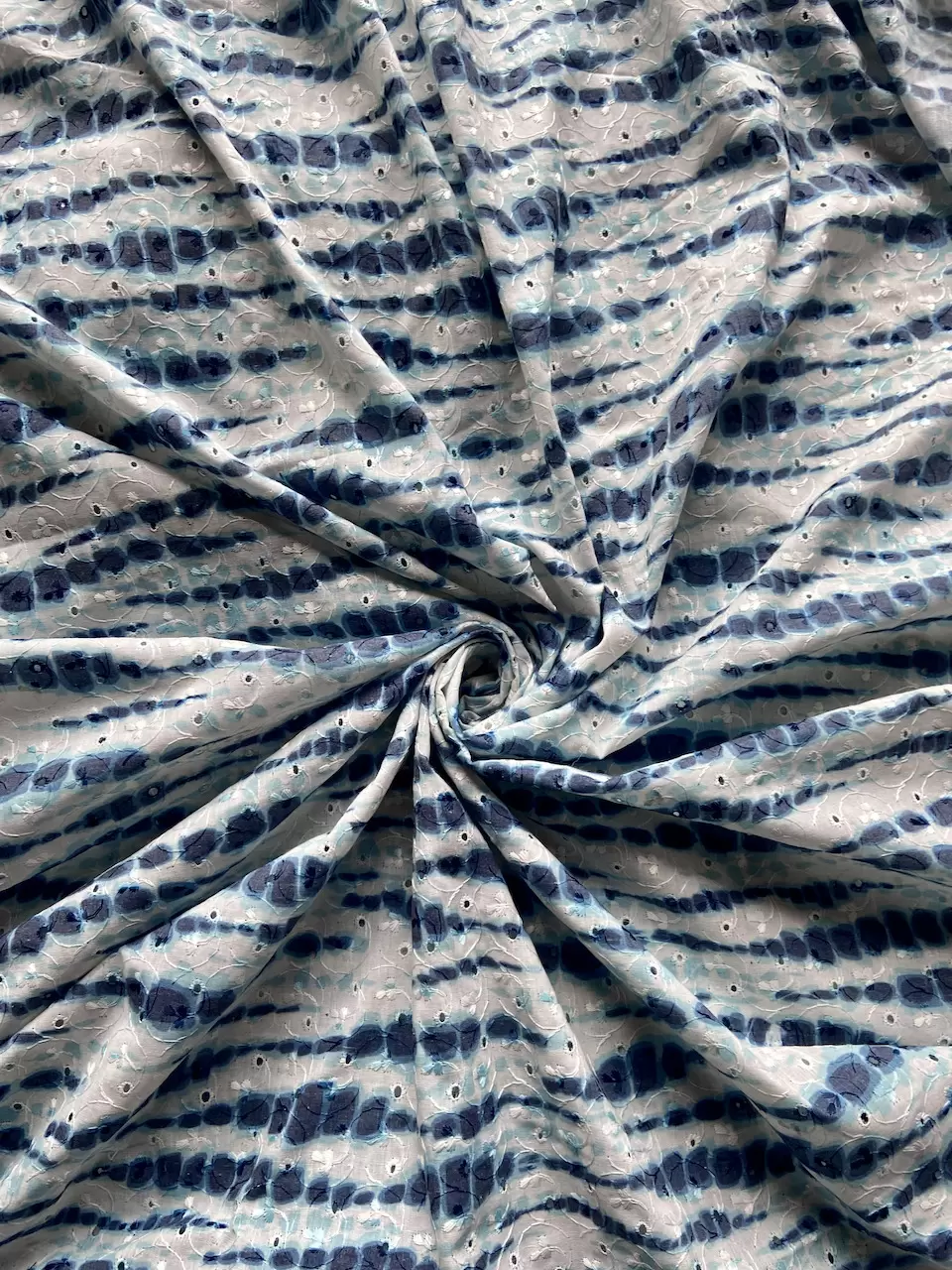 All Over Indigo Shibori & Schiffli Cotton Fabric
