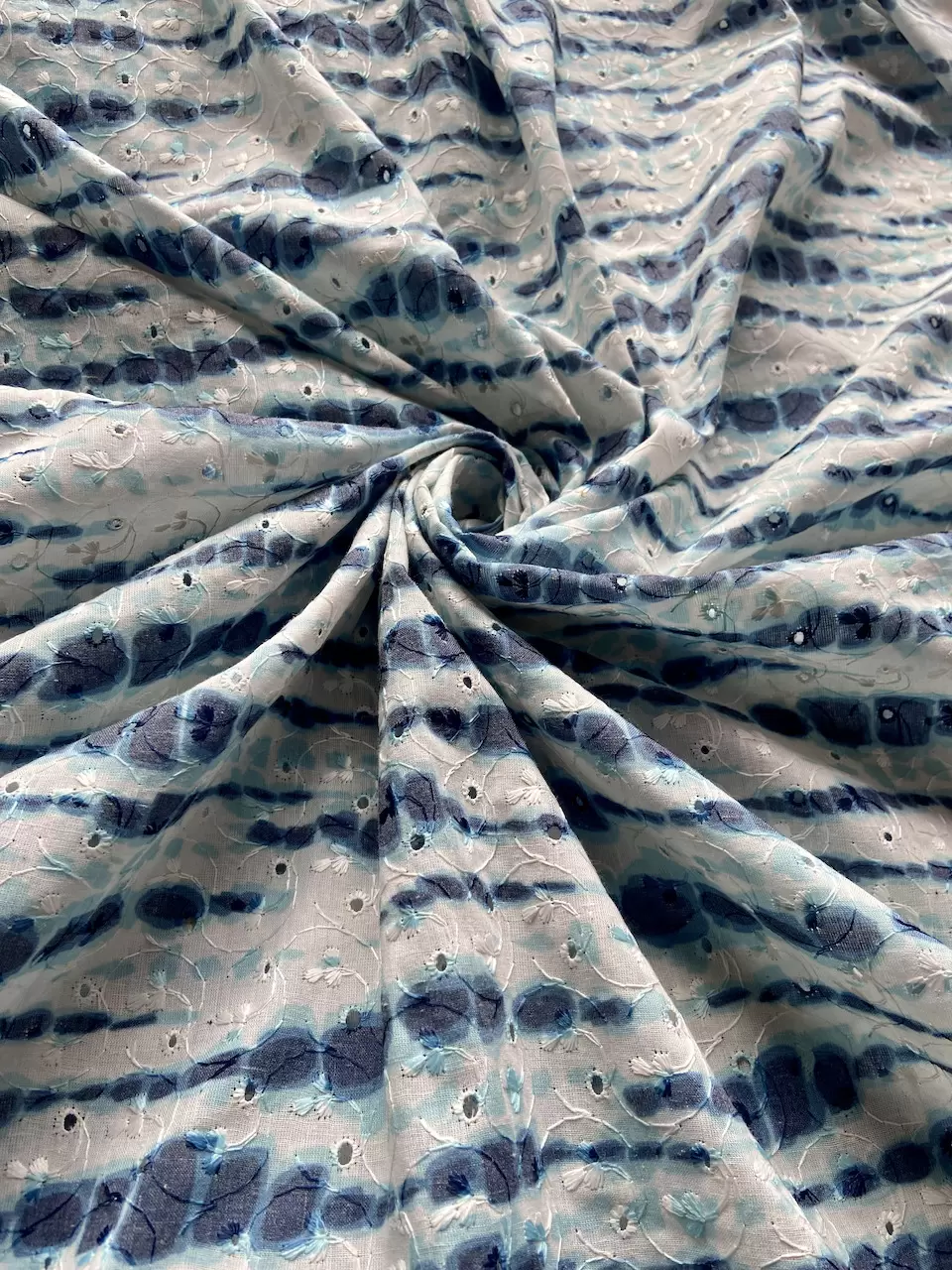 All Over Indigo Shibori & Schiffli Cotton Fabric