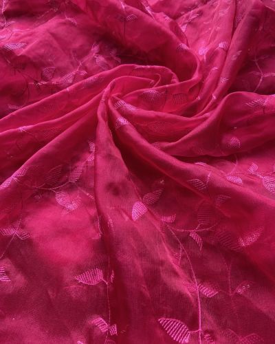 Heavy Tone On Tone Thread & Sequence Embroidery On Hot Pink Pure Organza