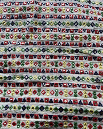 Multicolour Faux Mirror Embroidery On Cream Cora Cotton Fabric