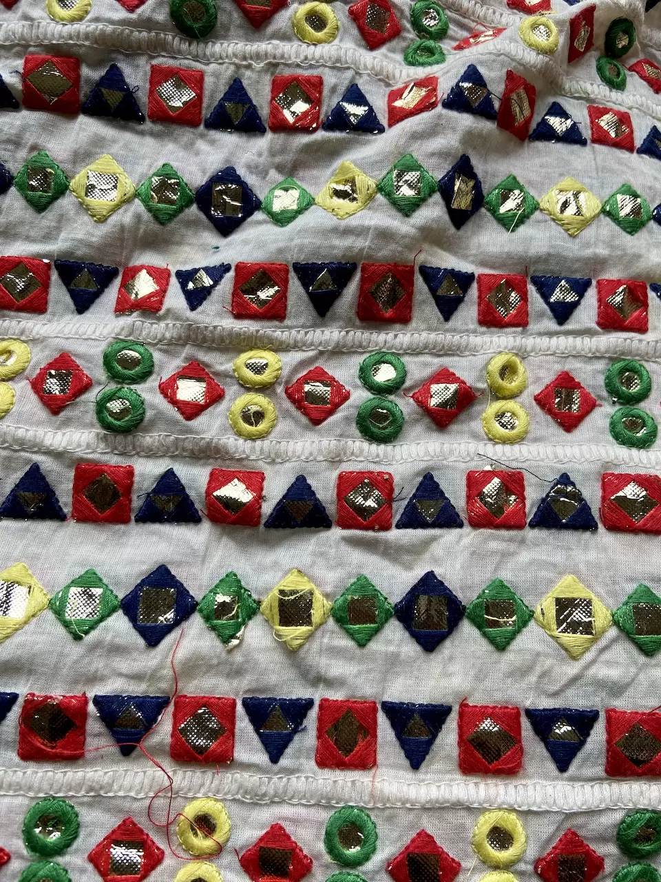 Multicolour Faux Mirror Embroidery On Cream Cora Cotton Fabric