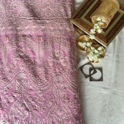 White Thread & Sequin Embroidery On Baby Pink Viscose Georgette In Big Width