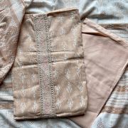 Light Brown Block Print On Unstitched Cotton Suit Set