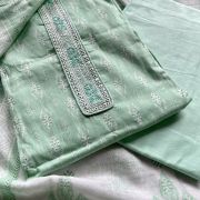 Seafoam GreenBlock Print On Unstitched Cotton Suit Set