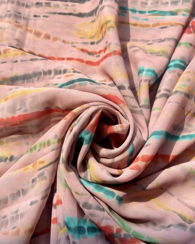 Multicolor Tie & Dye Print On Peach Georgette FAbric