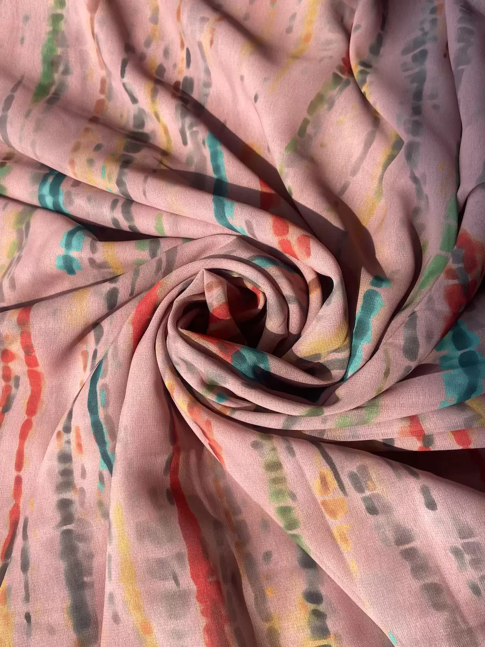 Multicolor Tie & Dye Print On Peach Georgette FAbric