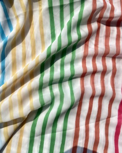 Multi-color Stripes Pattern On Off White Georgette Fabric