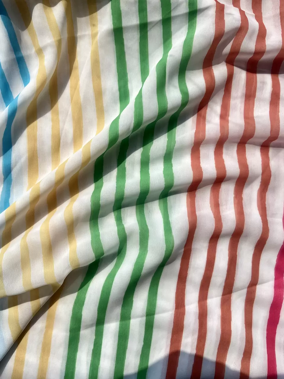 Multi-color Stripes Pattern On Off White Georgette Fabric