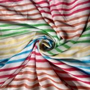 Multi-color Stripes Pattern On Off White Georgette Fabric