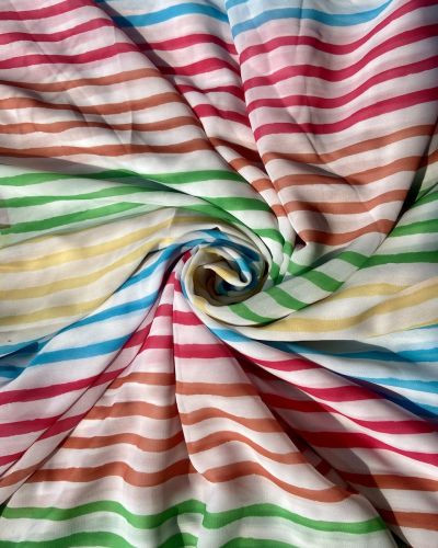 Multi-color Stripes Pattern On Off White Georgette Fabric