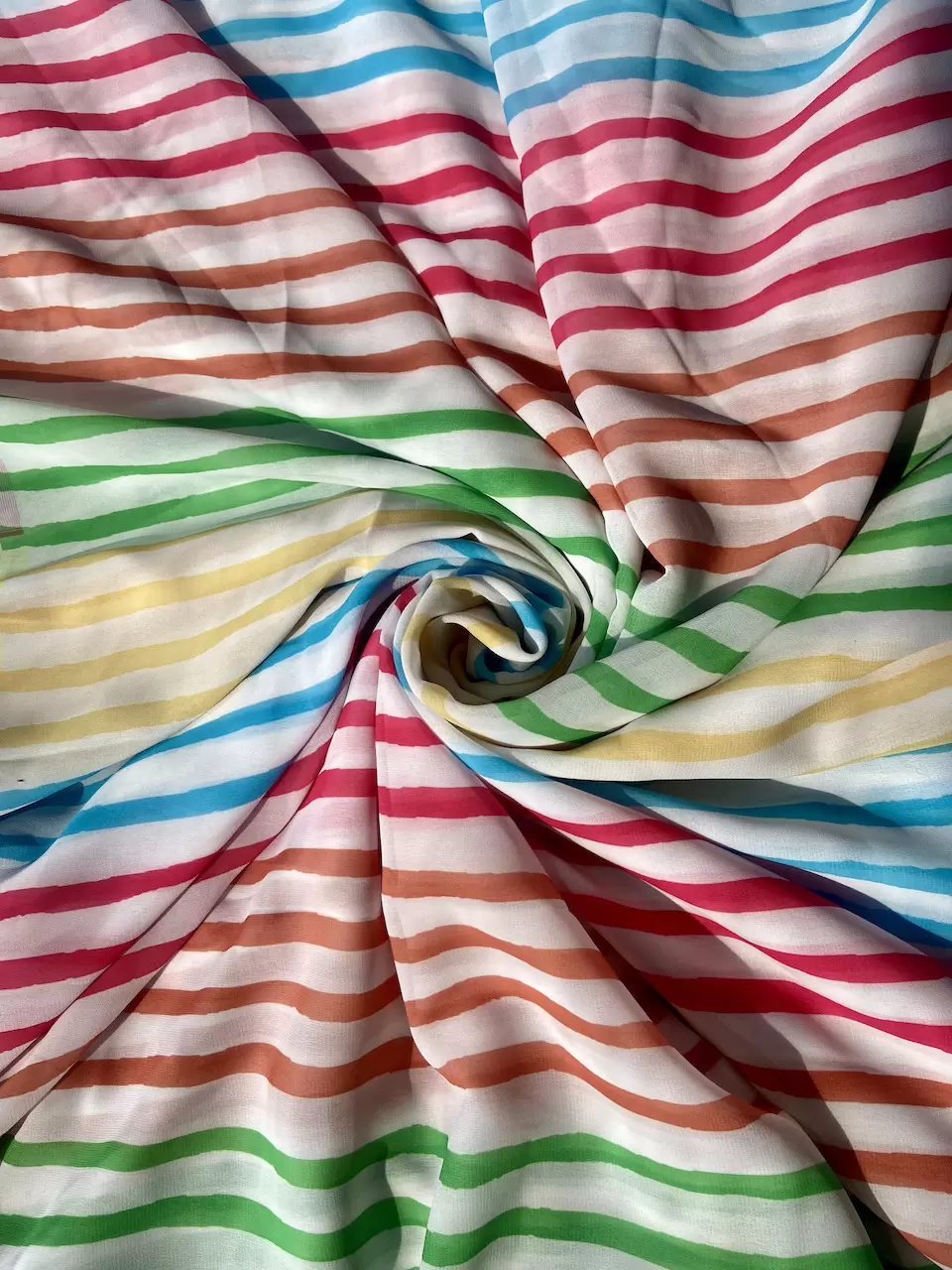 Multi-color Stripes Pattern On Off White Georgette Fabric