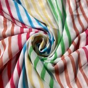 Multi-color Stripes Pattern On Off White Georgette Fabric