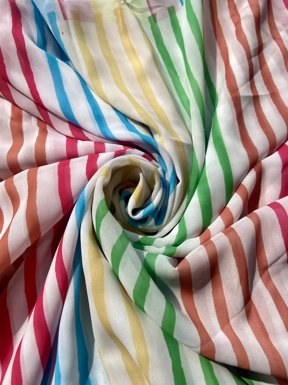 Multi-color Stripes Pattern On Off White Georgette Fabric