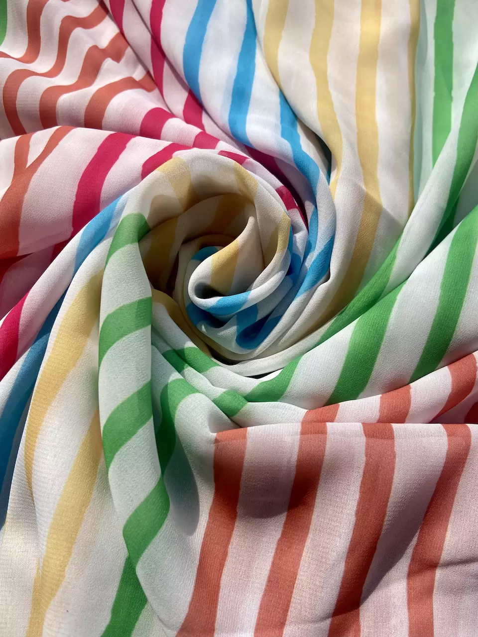 Multi-color Stripes Pattern On Off White Georgette Fabric