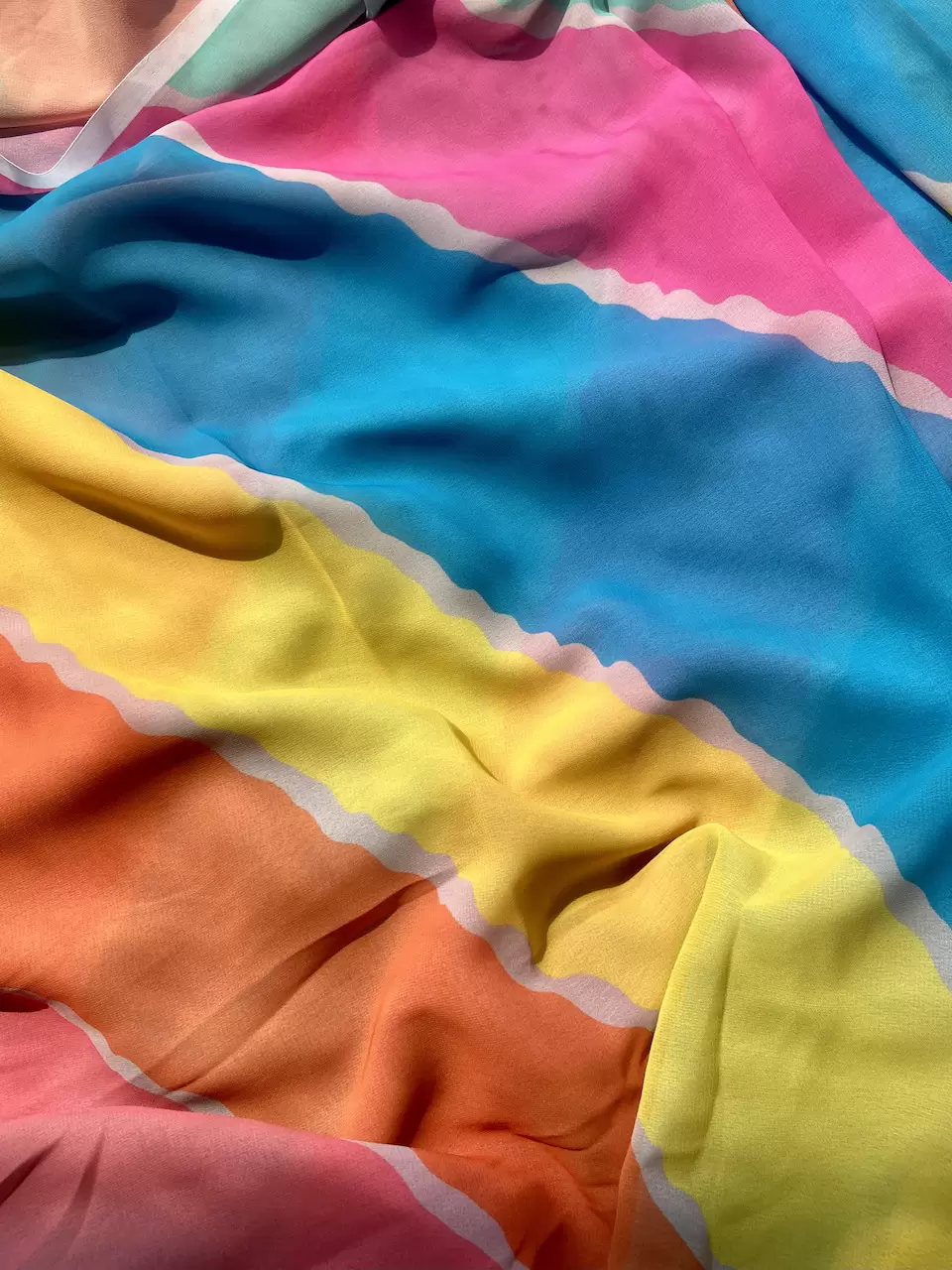 Multicolor Leheriya Rainbow Pattern Digital Print Georgette Fabric