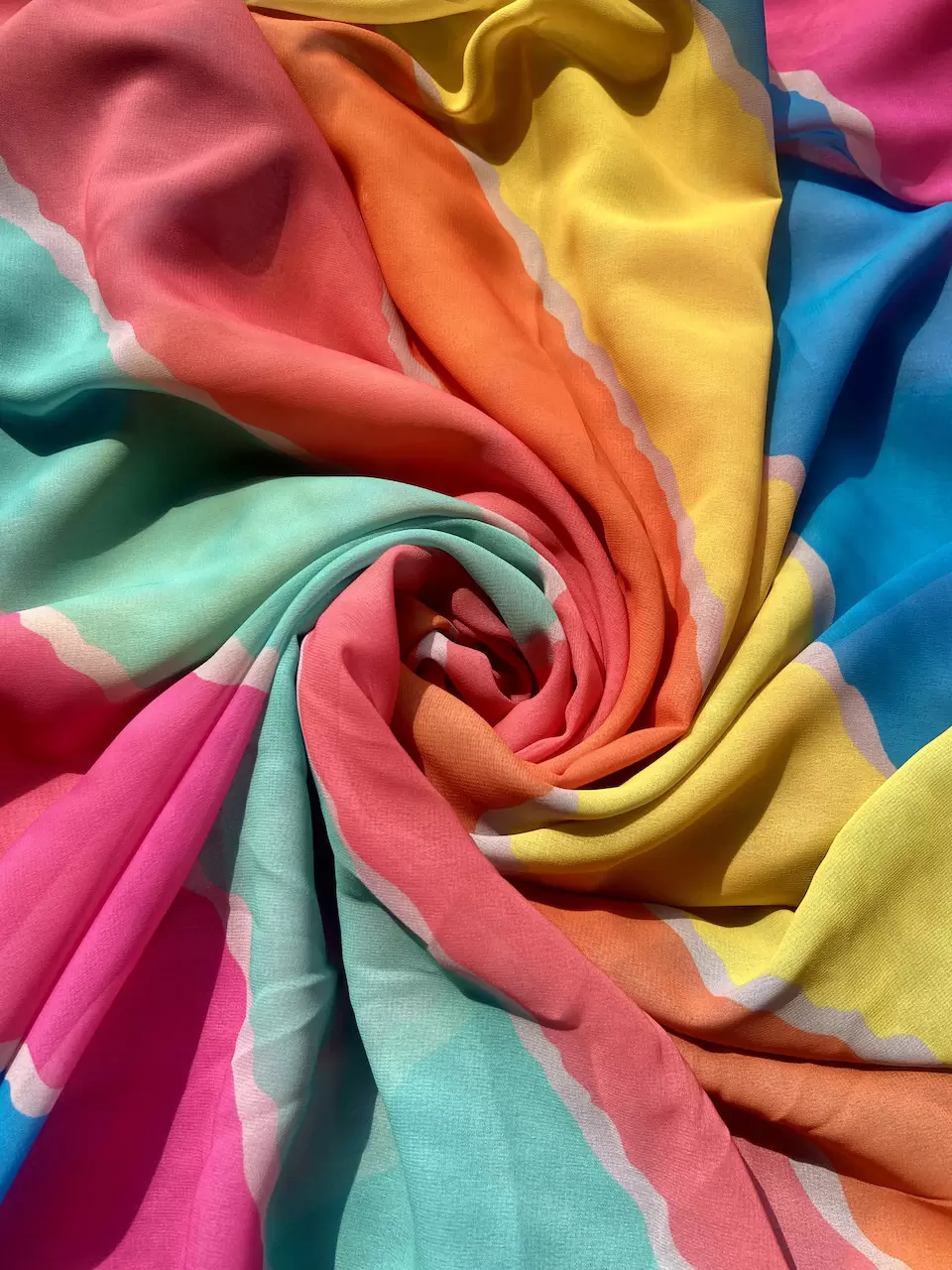 Multicolor Leheriya Rainbow Pattern Digital Print Georgette Fabric