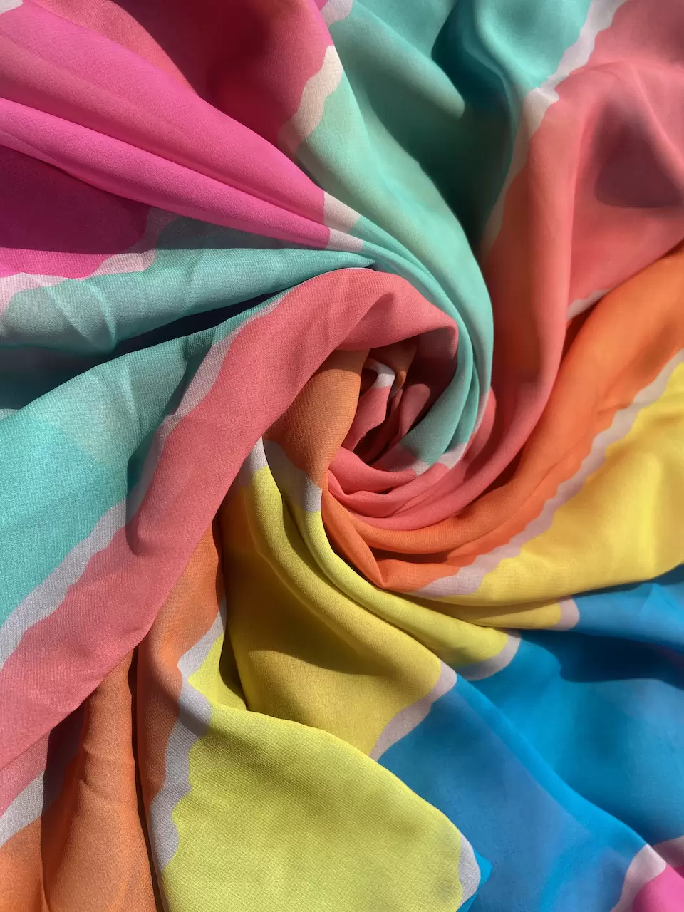 Multicolor Leheriya Rainbow Pattern Digital Print Georgette Fabric