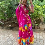 Chiffon Multicolour & Pink Chania Choli