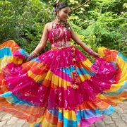 Chiffon Multicolour & Pink Chania Choli