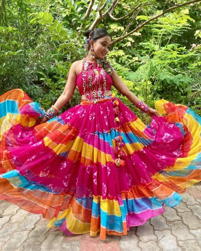 Chiffon Multicolour & Pink Chania Choli