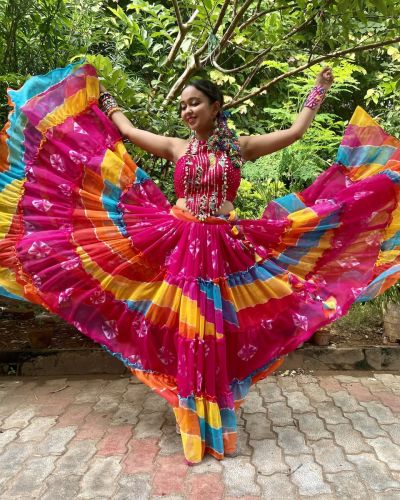 Chiffon Multicolour & Pink Chania Choli