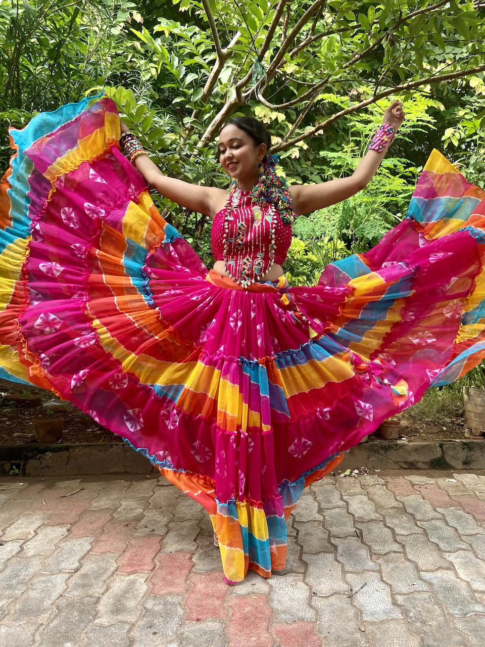 Chiffon Multicolour & Pink Chania Choli