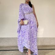 Lavender Embroidered One Shoulder Drape Dress