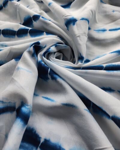 Indigo Blue Tie Dye Shibori On Pure Modal Muslin Fabric