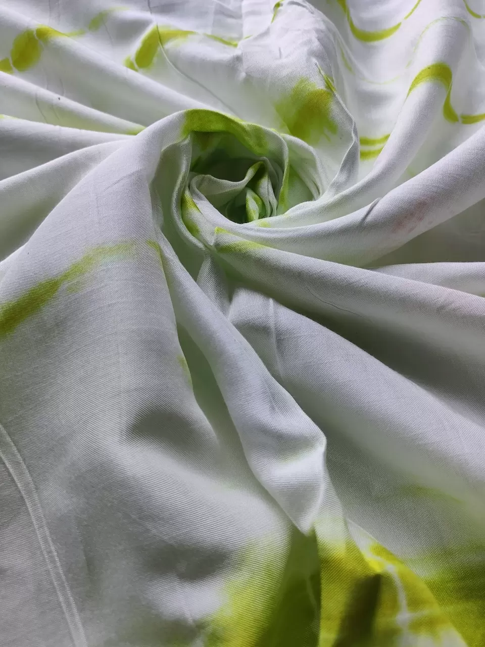 Lime Green Tie Dye Shibori On Pure Modal Muslin Fabric