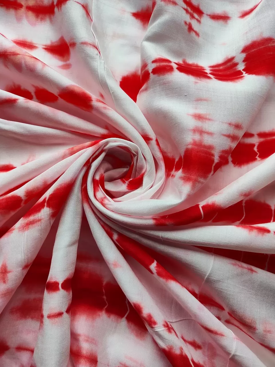 Red Tie Dye Shibori On Pure Modal Muslin Fabric