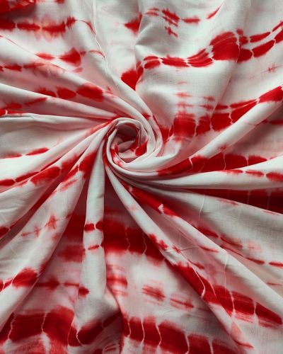 Red Tie Dye Shibori On Pure Modal Muslin Fabric