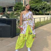 Neon Green & Black Bohemian Crop Top & Dhoti Set