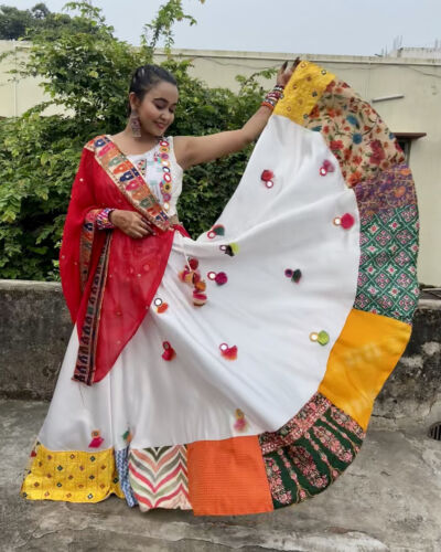 White Multi Designer Chaniya Choli For Navratri