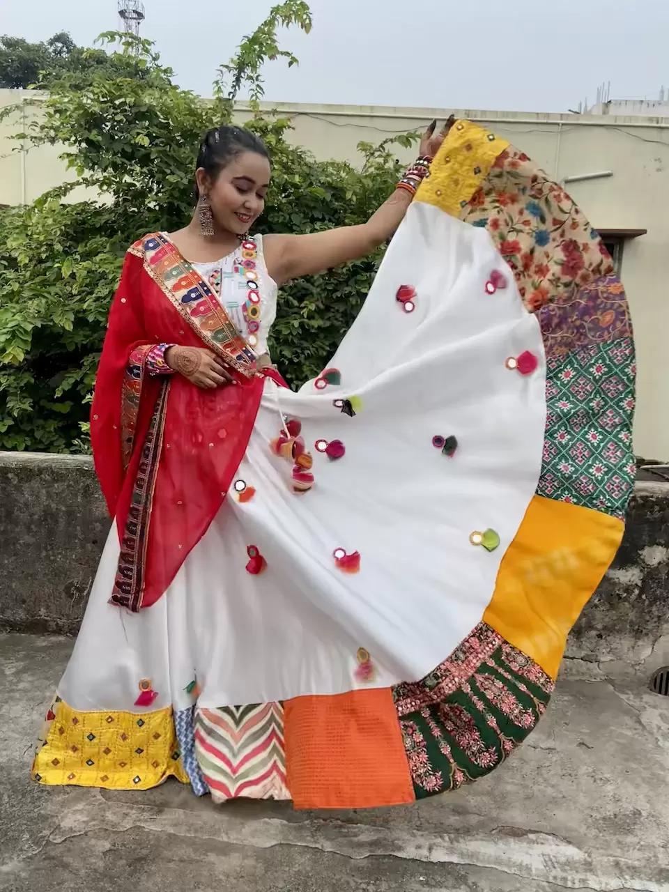 White Multi Designer Chaniya Choli For Navratri