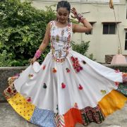 White Multi Designer Chaniya Choli For Navratri